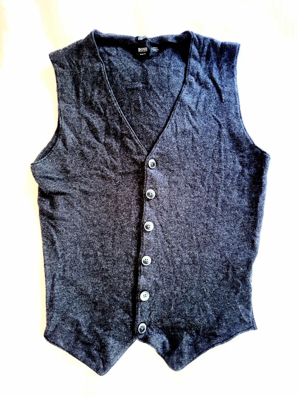 NWOT Hugo BOSS Men's Extra Fine Lambs Wool Charcoal Knit Slim Fit Vest Medium
